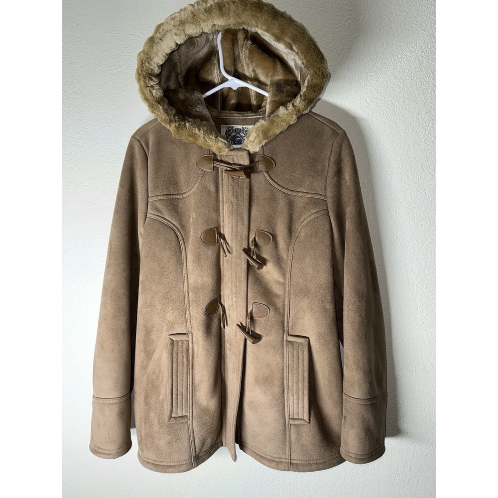 Espirit Size L Large Women's Winter Coat Hoodie Tan Faux Fur Great Condition